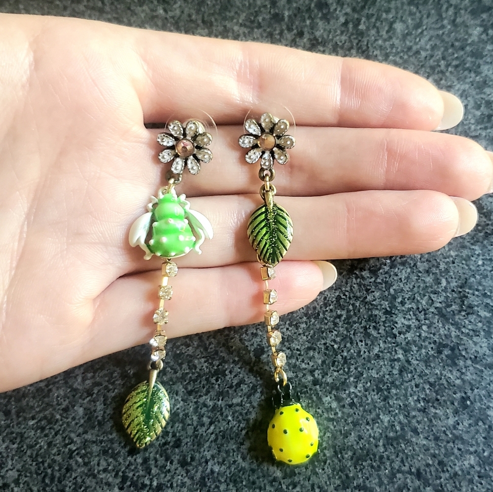 Betsey Johnson Ladybug Leaf Flower Post Earrings
